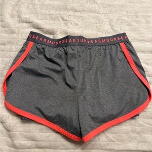 Under Armour Women's Dark Gray Athletic Shorts with Coral Trim